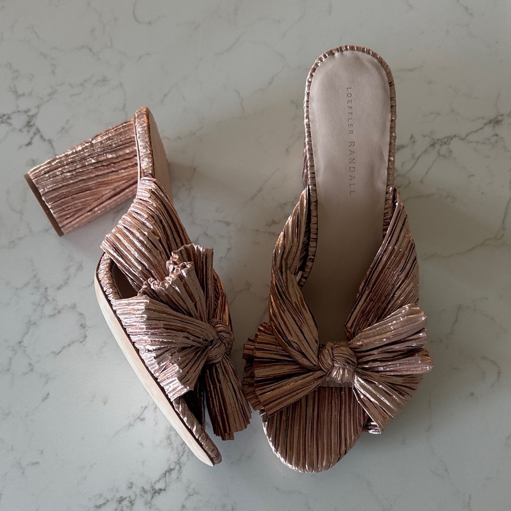Loeffler Randall Rose Gold Pleated Knot Mule Heels